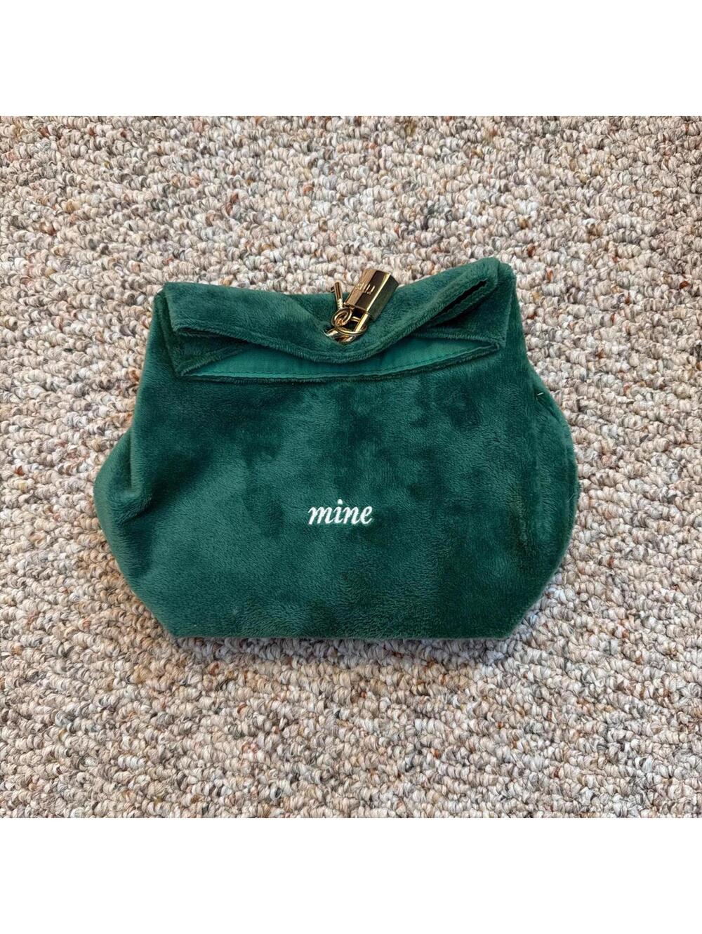 RMS green velvet lockable makeup bag/clutch with gold hardware